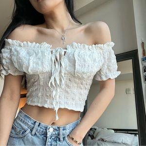 White Fox Boutique Gemini Off Shoulder Crop Top